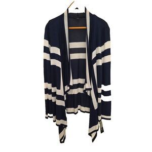 INC Shawl Cardigan Open Front Knit Navy White L Beachy Resort Vacay Summer NWT